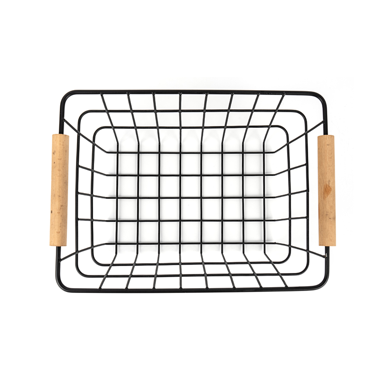 주방 및 식료품 저장실용 나무 손잡이가 있는 와이어 보관 바구니