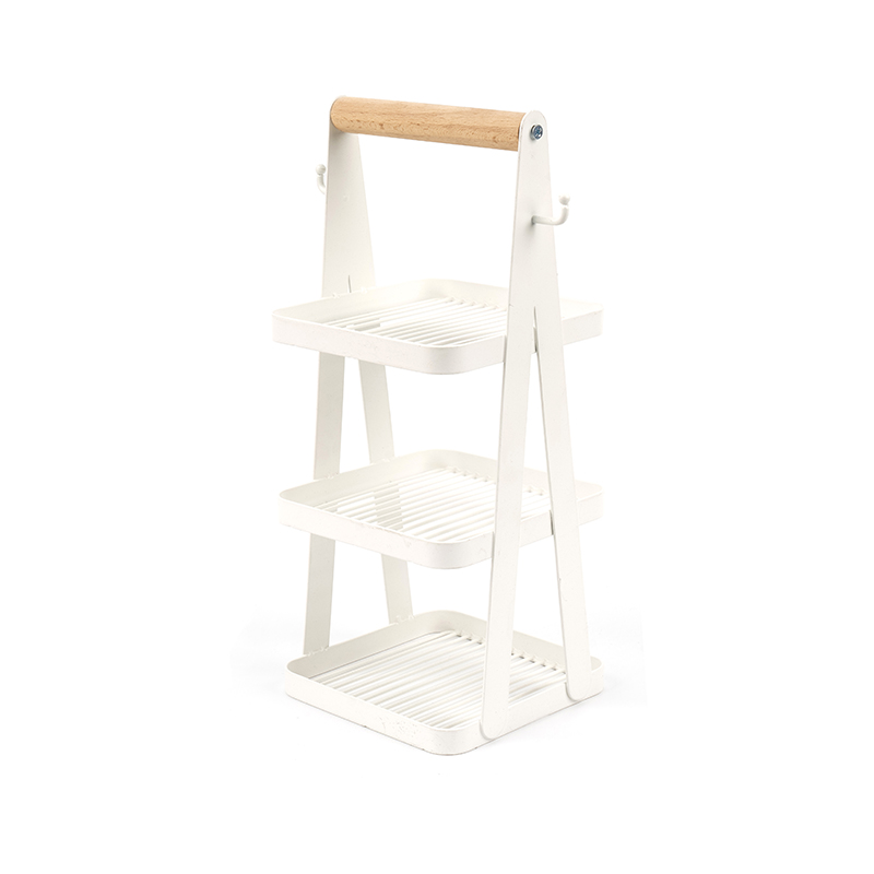 휴대용 보관 바구니 3단 나무 손잡이