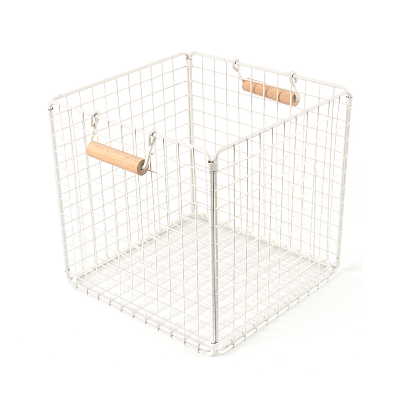 식료품 저장실용 나무 손잡이가 있는 와이어 보관 바구니