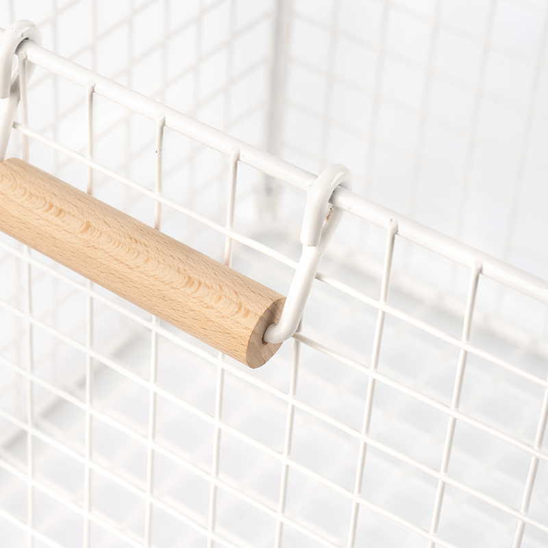 식료품 저장실용 나무 손잡이가 있는 와이어 보관 바구니