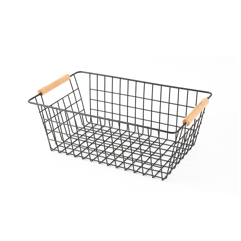 나무 손잡이가 달린 보관 바구니