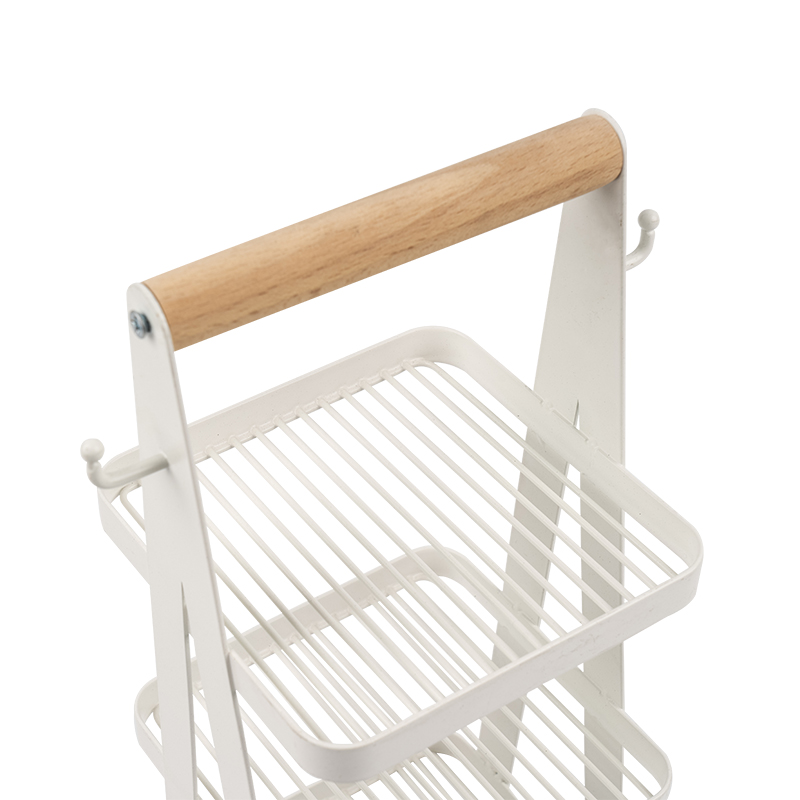 휴대용 보관 바구니 3단 나무 손잡이
