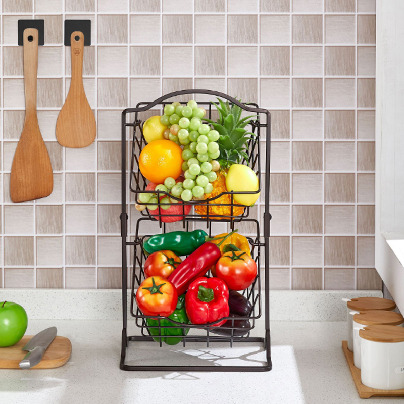 주방 카운터용 2단 금속 과일 바구니