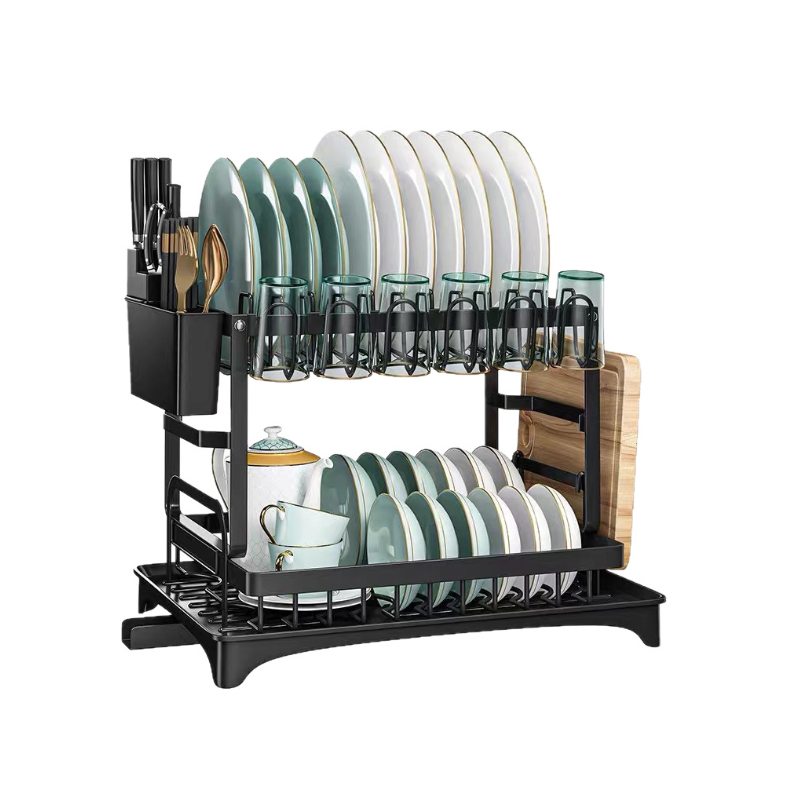 2단 스테인리스 스틸 접시 건조대(배수판 포함)